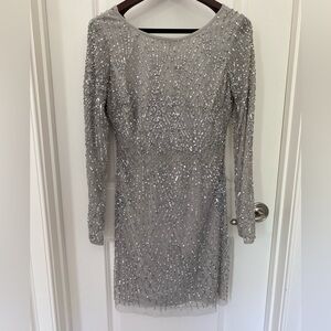 Aidan Mattox Bead and Sequin Silver Gray Dress Size 12 - STUNNING!!!!